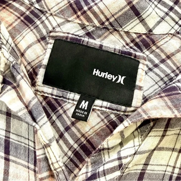 Hurley Lightweight Pink/Purple/White Plaid Button Down Blouse - Picture 9 of 11